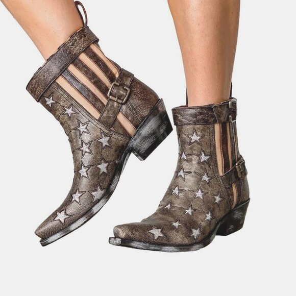 DAN POST Star Struck Patriotic Cowboy Boot Sz 9 4th July Snip Toe Distressed Lea - Picture 2 of 11